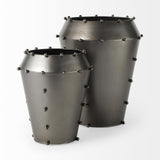 Mercana Elio 12.2H Large Gun Metal Gray Metal W/Studs Vase