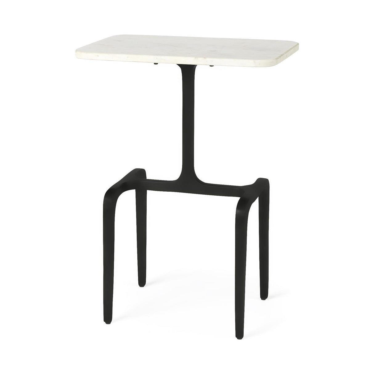 Mercana Preston White Marble Tabletop w/ Matte Black Iron Base Accent Table