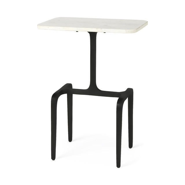 Mercana Preston White Marble Tabletop w/ Matte Black Iron Base Accent Table