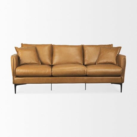 Mercana Lake Como 85.8L x 36.6W x 32.3H Tan Leather Three Seater Sofa
