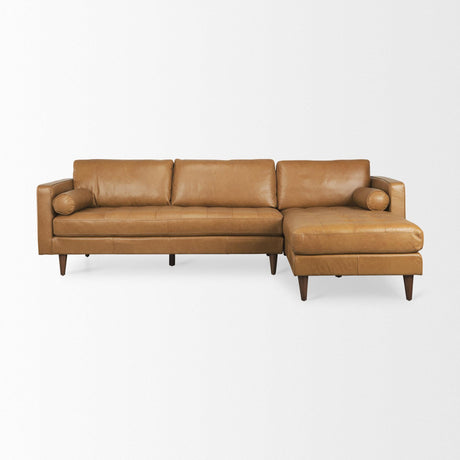 Mercana Svend 111.4L x 68.0W x 33.9H Tan Leather Right Chaise Sectional Sofa