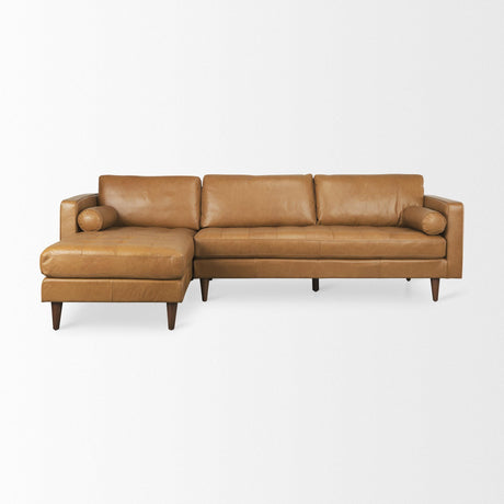 Mercana Svend 111.4L x 68.0W x 33.9H Tan Leather Left Chaise Sectional Sofa