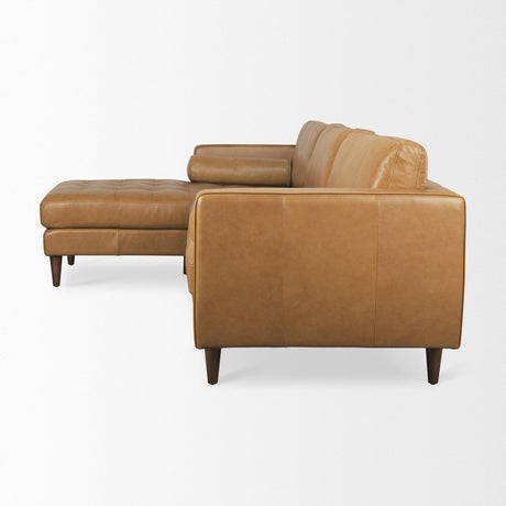 Mercana Svend 111.4L x 68.0W x 33.9H Tan Leather Left Chaise Sectional Sofa