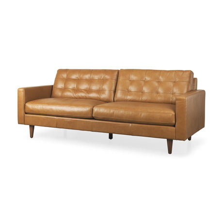 Mercana Olaf 88.2L x 37.8W x 35.0H Tan Leather Sofa