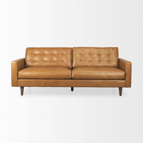 Mercana Olaf 88.2L x 37.8W x 35.0H Tan Leather Sofa