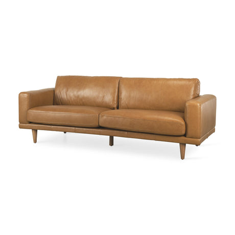 Mercana Cedrick 90.6L x 36.6W x 31.5H Tan Leather Sofa