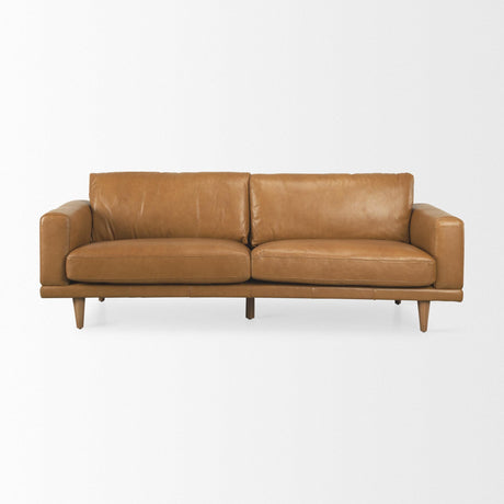 Mercana Cedrick 90.6L x 36.6W x 31.5H Tan Leather Sofa