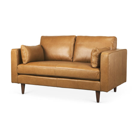 Mercana Elton 65.0L x 37.8W x 34.6H Tan Leather Love Seat Sofa