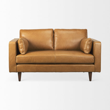 Mercana Elton 65.0L x 37.8W x 34.6H Tan Leather Love Seat Sofa