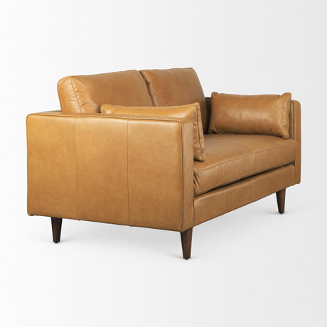 Mercana Elton 65.0L x 37.8W x 34.6H Tan Leather Love Seat Sofa