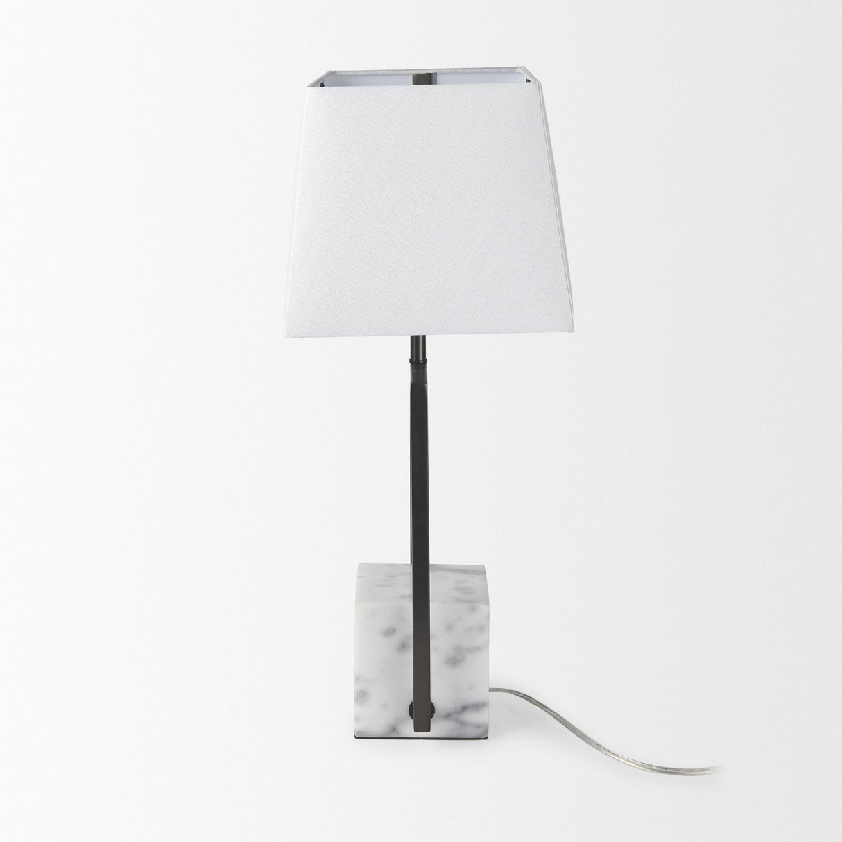 Mercana Peyton 14.0L x 9.0W x 26.2H Black Metal W/Marble Cube and White Shade Table Lamp