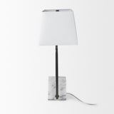 Mercana Peyton 14.0L x 9.0W x 26.2H Black Metal W/Marble Cube and White Shade Table Lamp