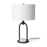 Mercana Sarah 15.0L x 10.0W x 22.2H Arched Black Metal W/Marble Cube and White Shade Table Lamp