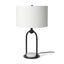 Mercana Sarah 15.0L x 10.0W x 22.2H Arched Black Metal W/Marble Cube and White Shade Table Lamp