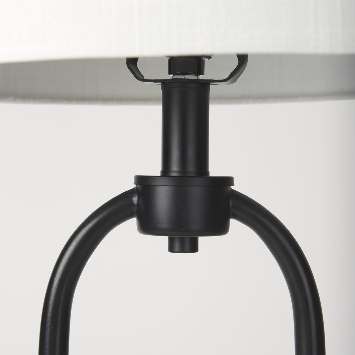 Mercana Sarah 15.0L x 10.0W x 22.2H Arched Black Metal W/Marble Cube and White Shade Table Lamp