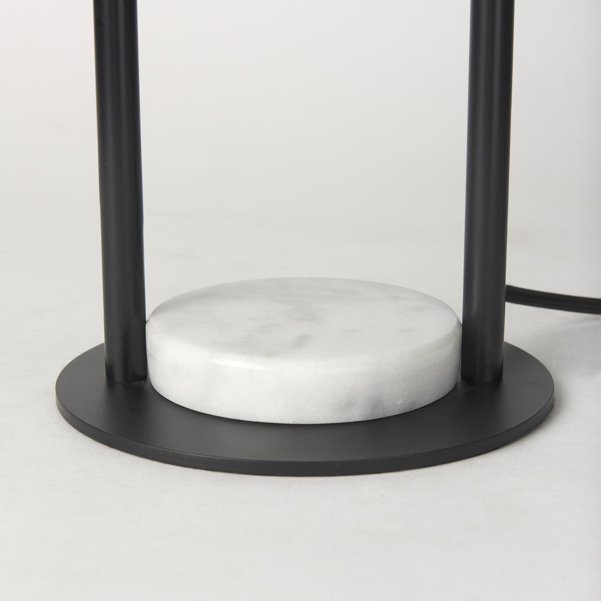 Mercana Sarah 15.0L x 10.0W x 22.2H Arched Black Metal W/Marble Cube and White Shade Table Lamp