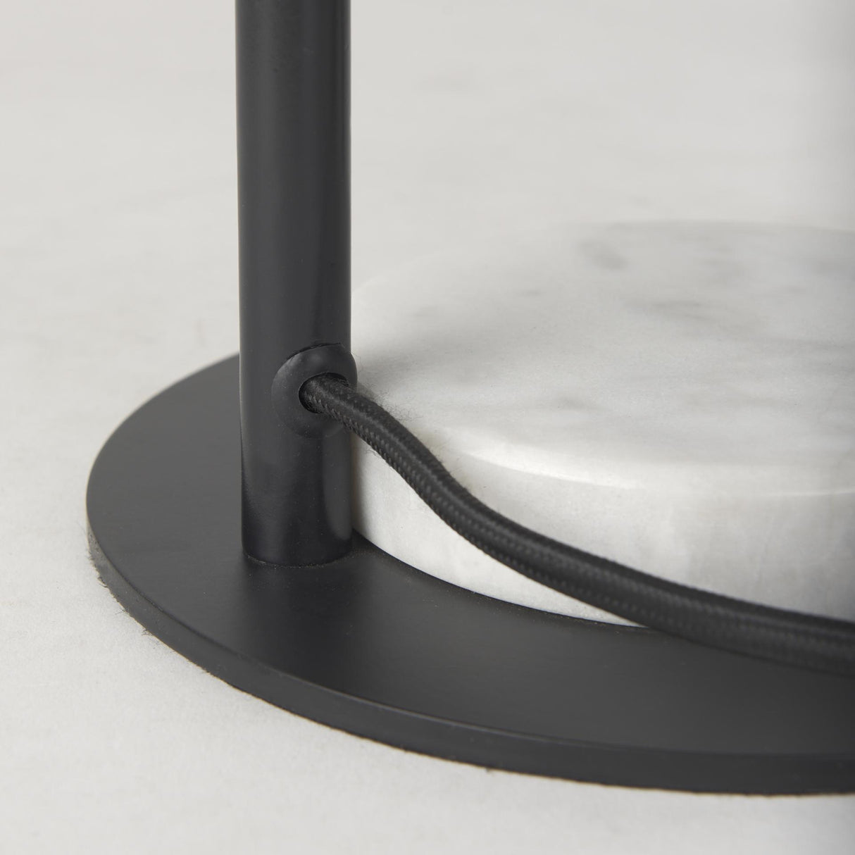 Mercana Sarah 15.0L x 10.0W x 22.2H Arched Black Metal W/Marble Cube and White Shade Table Lamp