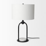 Mercana Sarah 15.0L x 10.0W x 22.2H Arched Black Metal W/Marble Cube and White Shade Table Lamp