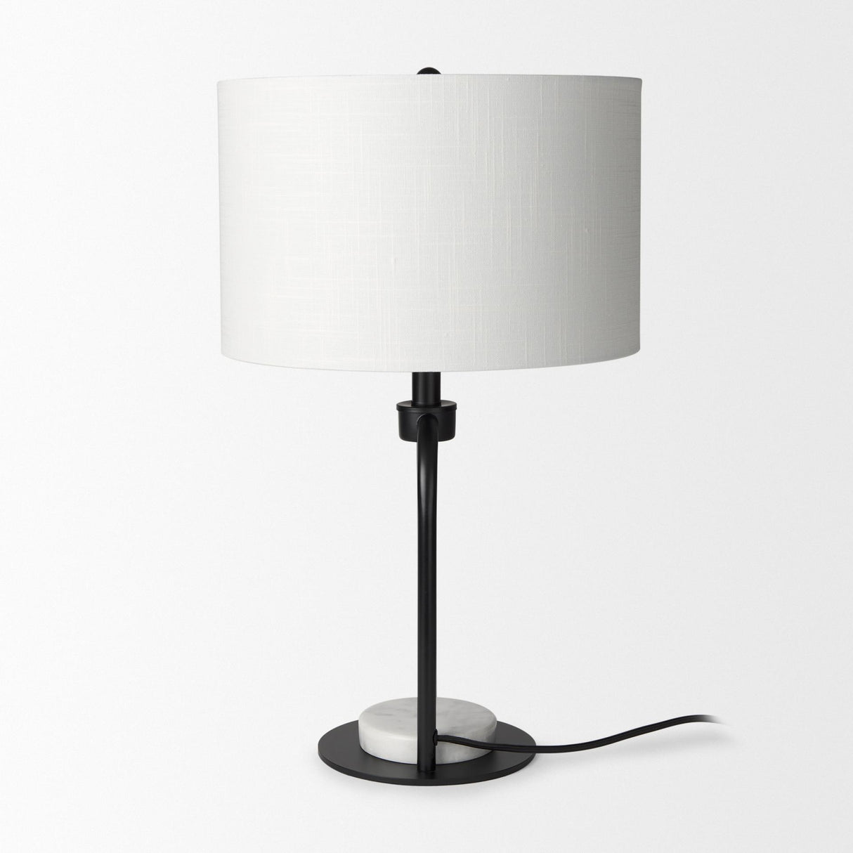 Mercana Sarah 15.0L x 10.0W x 22.2H Arched Black Metal W/Marble Cube and White Shade Table Lamp