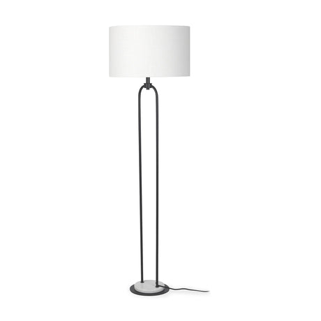 Mercana Sarah 20.0L x 12.0W x 66.3H Arched Black Metal W/Marble Cube and White Shade Floor Lamp
