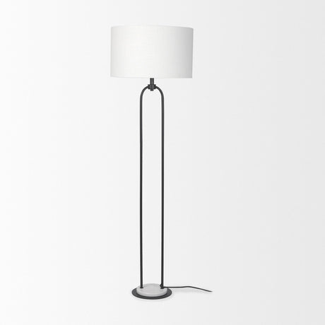 Mercana Sarah 20.0L x 12.0W x 66.3H Arched Black Metal W/Marble Cube and White Shade Floor Lamp