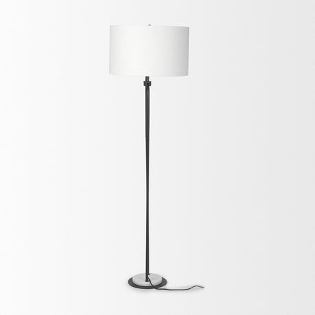 Mercana Sarah 20.0L x 12.0W x 66.3H Arched Black Metal W/Marble Cube and White Shade Floor Lamp