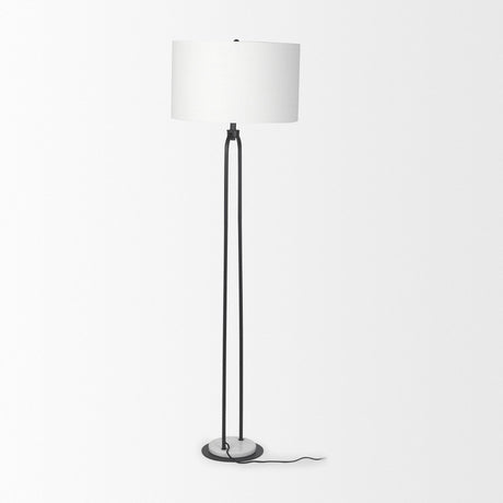 Mercana Sarah 20.0L x 12.0W x 66.3H Arched Black Metal W/Marble Cube and White Shade Floor Lamp