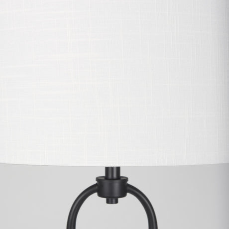 Mercana Sarah 20.0L x 12.0W x 66.3H Arched Black Metal W/Marble Cube and White Shade Floor Lamp