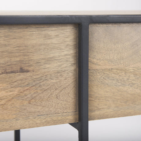 Mercana Morris 63.0L x 15.0W x 31.0H Beige Wood w/ Black Metal Frame 2 Drawer Console Table