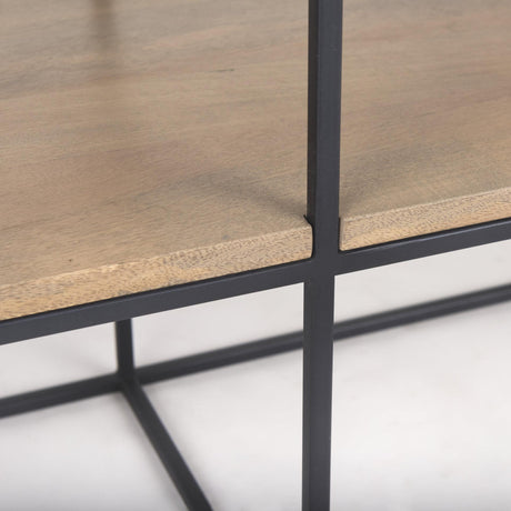 Mercana Morris 63.0L x 15.0W x 31.0H Beige Wood w/ Black Metal Frame 2 Drawer Console Table