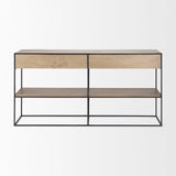 Mercana Morris 63.0L x 15.0W x 31.0H Beige Wood w/ Black Metal Frame 2 Drawer Console Table