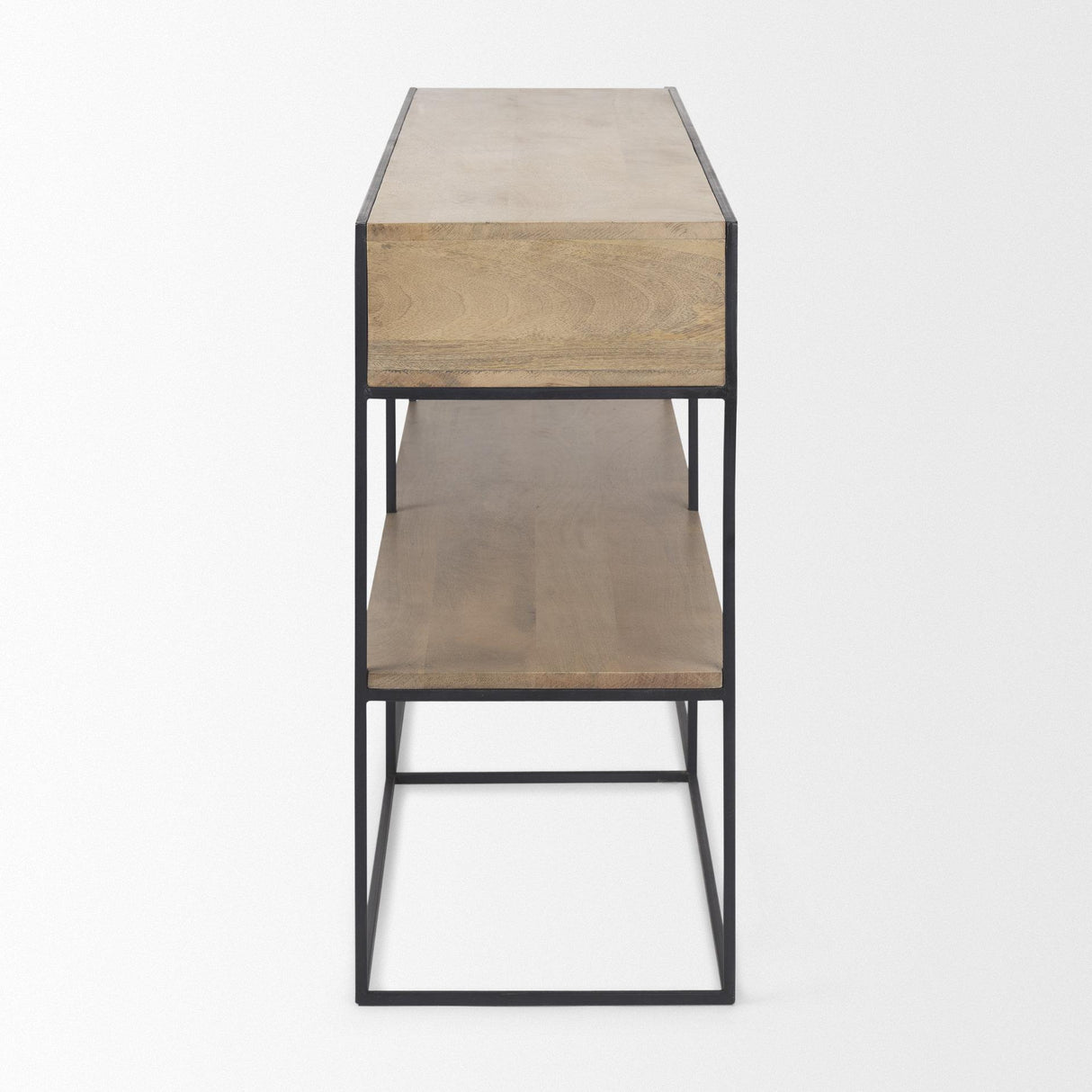 Mercana Morris 63.0L x 15.0W x 31.0H Beige Wood w/ Black Metal Frame 2 Drawer Console Table