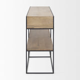 Mercana Morris 63.0L x 15.0W x 31.0H Beige Wood w/ Black Metal Frame 2 Drawer Console Table