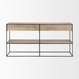 Mercana Morris 63.0L x 15.0W x 31.0H Beige Wood w/ Black Metal Frame 2 Drawer Console Table