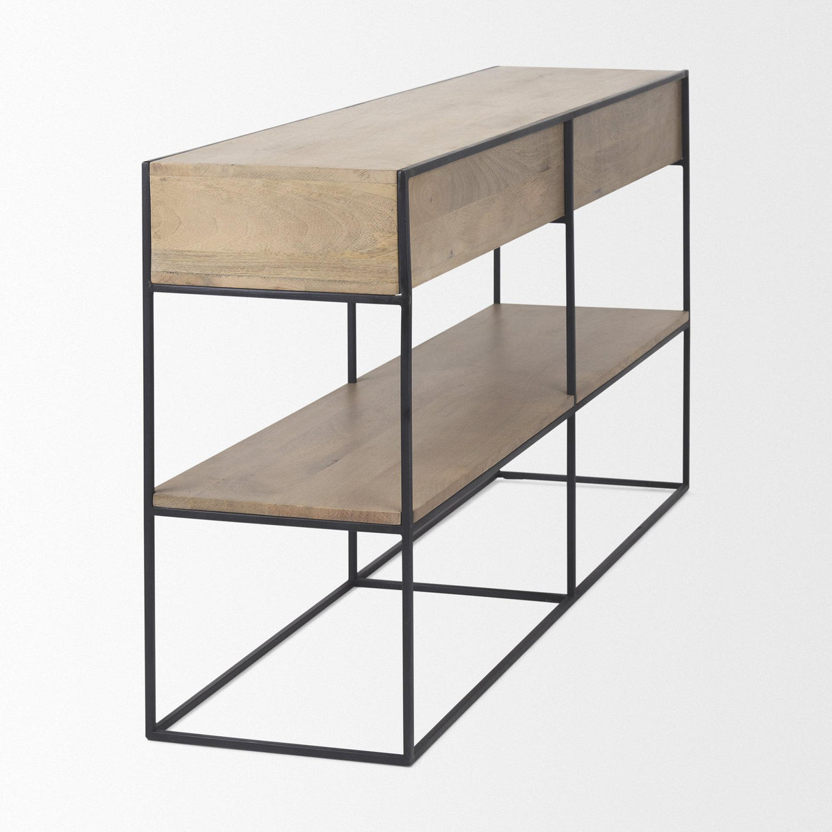 Mercana Morris 63.0L x 15.0W x 31.0H Beige Wood w/ Black Metal Frame 2 Drawer Console Table