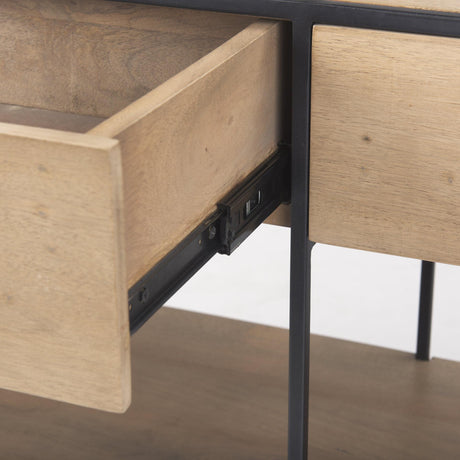Mercana Morris 63.0L x 15.0W x 31.0H Beige Wood w/ Black Metal Frame 2 Drawer Console Table