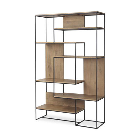 Mercana Morris 47.0L x 15.0W x 75.0H Light Brown Wood w/ Black Metal Frame 6-Tier Shelving Unit