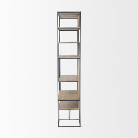 Mercana Morris 47.0L x 15.0W x 75.0H Light Brown Wood w/ Black Metal Frame 6-Tier Shelving Unit