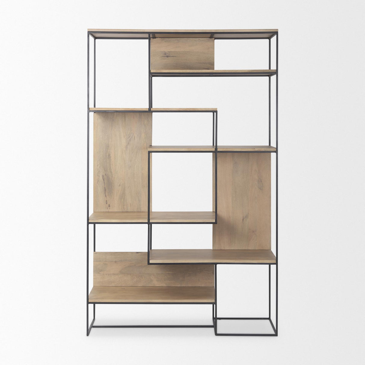 Mercana Morris 47.0L x 15.0W x 75.0H Light Brown Wood w/ Black Metal Frame 6-Tier Shelving Unit