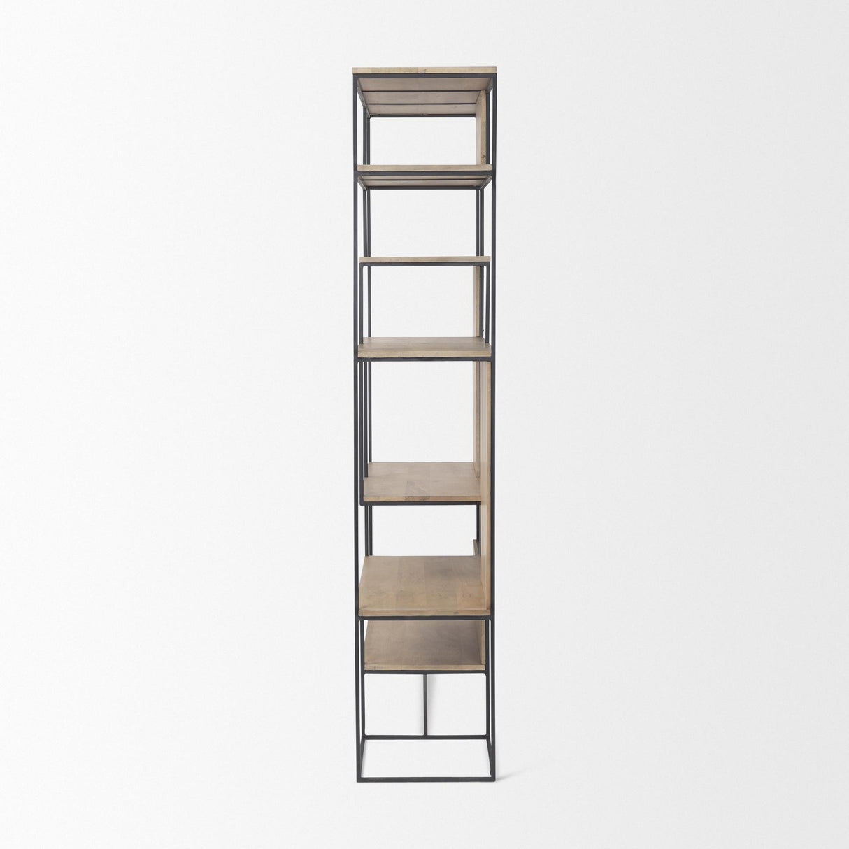Mercana Morris 47.0L x 15.0W x 75.0H Light Brown Wood w/ Black Metal Frame 6-Tier Shelving Unit