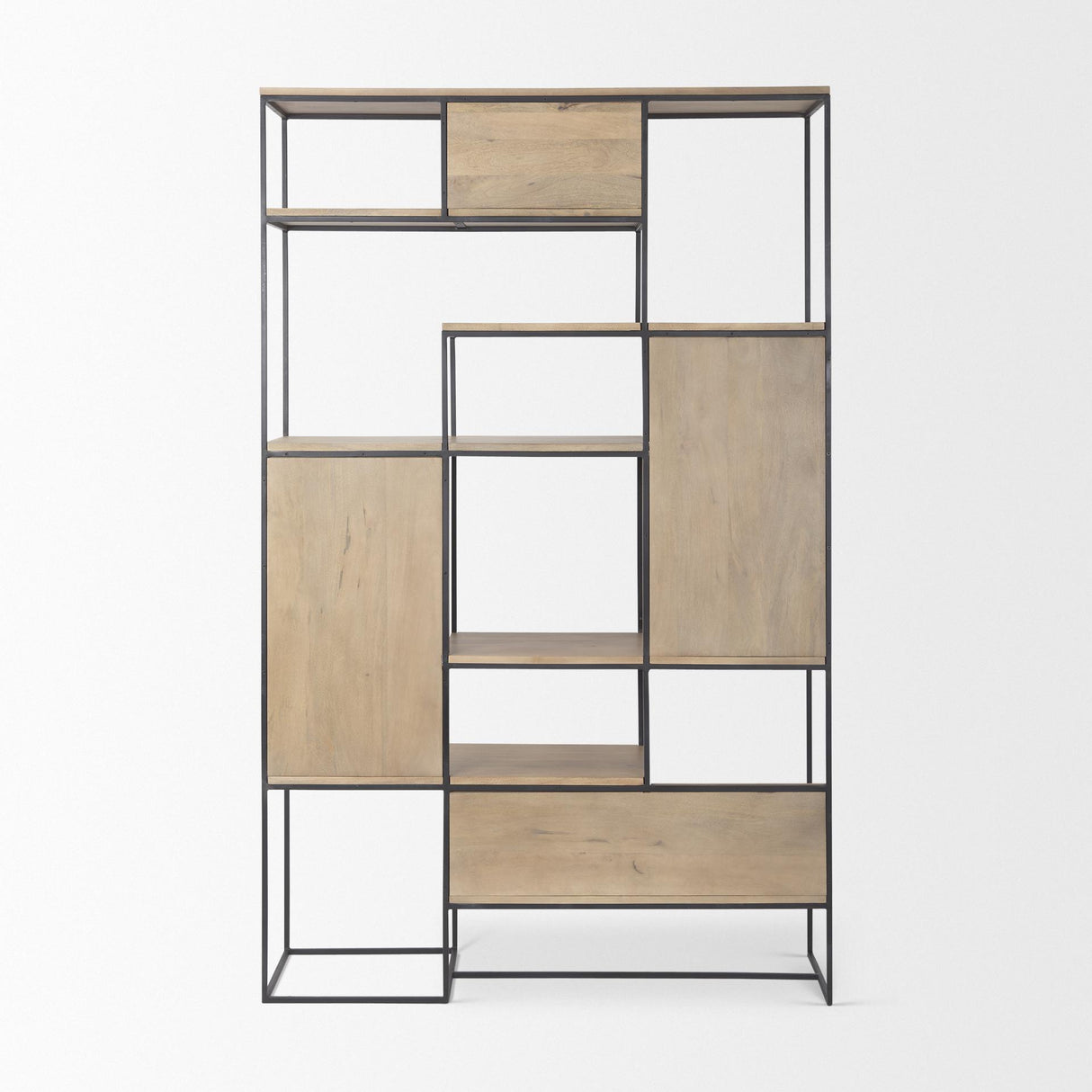 Mercana Morris 47.0L x 15.0W x 75.0H Light Brown Wood w/ Black Metal Frame 6-Tier Shelving Unit