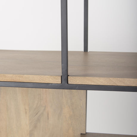 Mercana Morris 47.0L x 15.0W x 75.0H Light Brown Wood w/ Black Metal Frame 6-Tier Shelving Unit