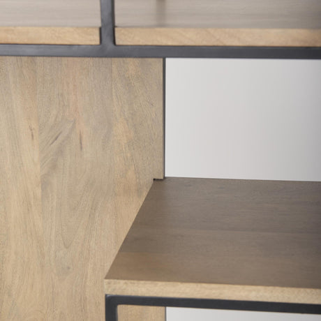 Mercana Morris 47.0L x 15.0W x 75.0H Light Brown Wood w/ Black Metal Frame 6-Tier Shelving Unit