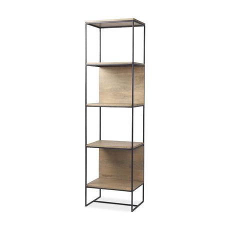 Mercana Morris 19.75 L x 15.0W x 72.5H Beige Wood W/Black Metal Frame 4-Tier Shelving Unit