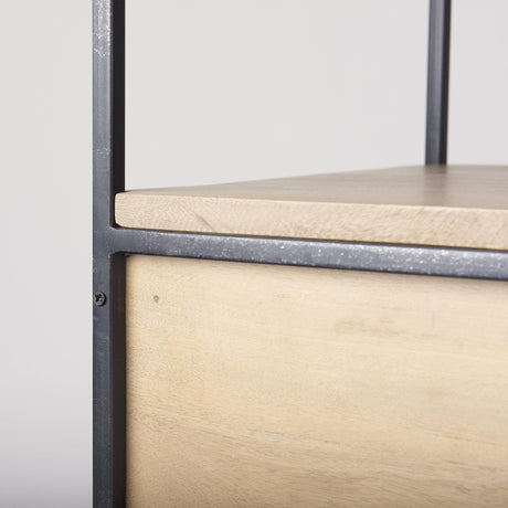 Mercana Morris 19.75 L x 15.0W x 72.5H Beige Wood W/Black Metal Frame 4-Tier Shelving Unit