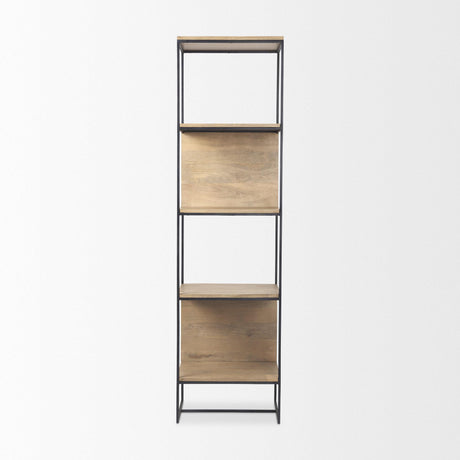 Mercana Morris 19.75 L x 15.0W x 72.5H Beige Wood W/Black Metal Frame 4-Tier Shelving Unit