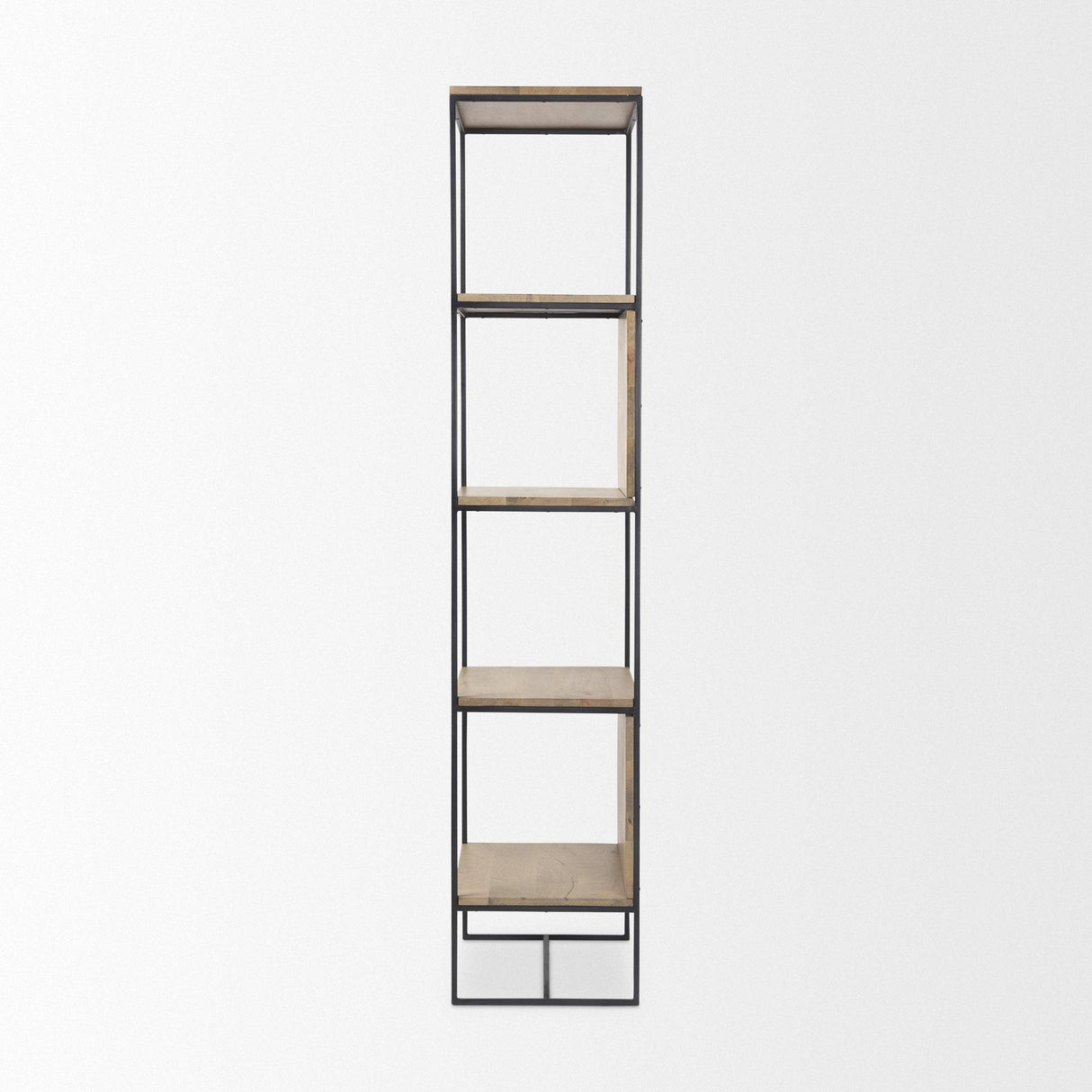 Mercana Morris 19.75 L x 15.0W x 72.5H Beige Wood W/Black Metal Frame 4-Tier Shelving Unit