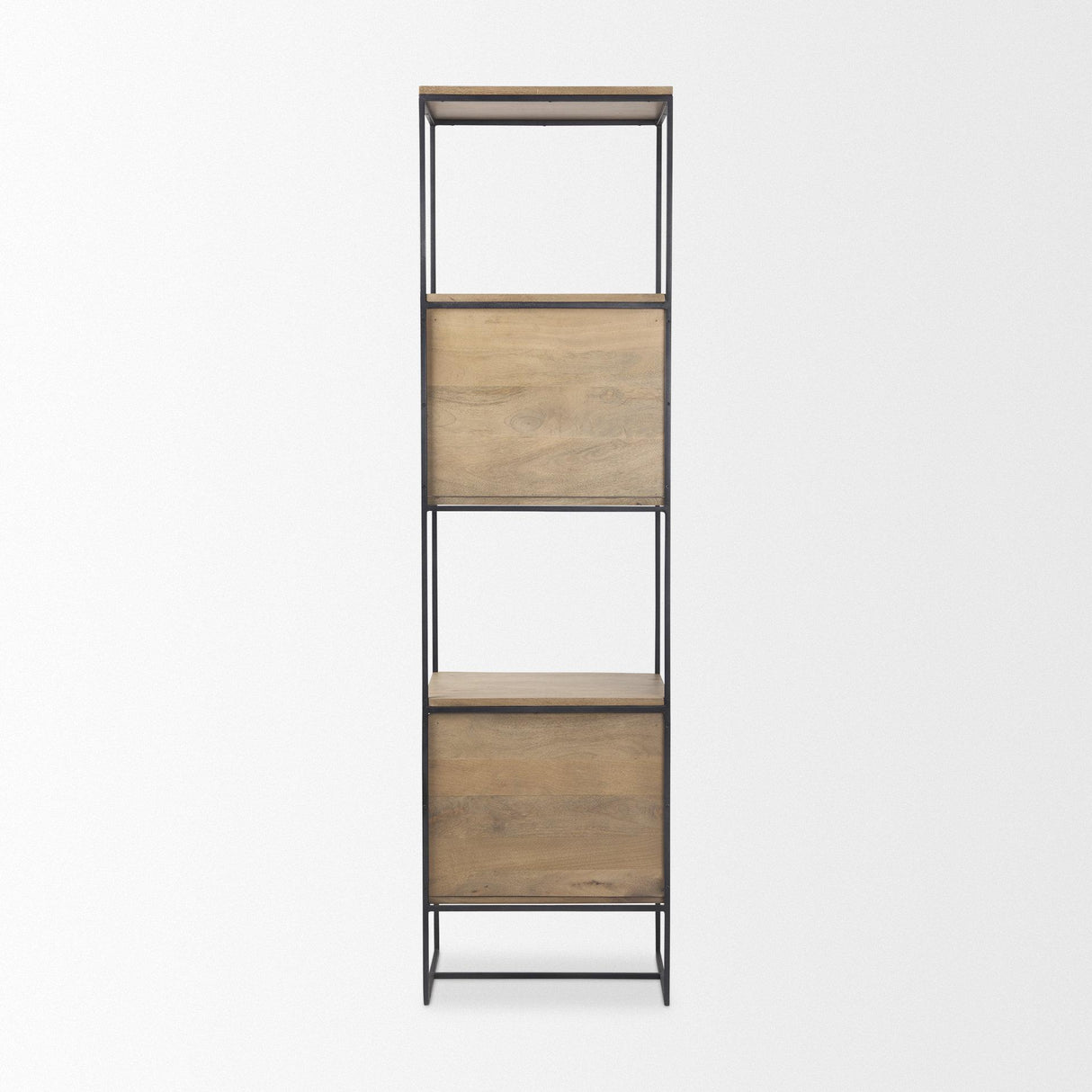 Mercana Morris 19.75 L x 15.0W x 72.5H Beige Wood W/Black Metal Frame 4-Tier Shelving Unit