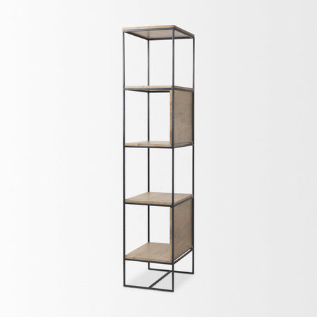 Mercana Morris 19.75 L x 15.0W x 72.5H Beige Wood W/Black Metal Frame 4-Tier Shelving Unit