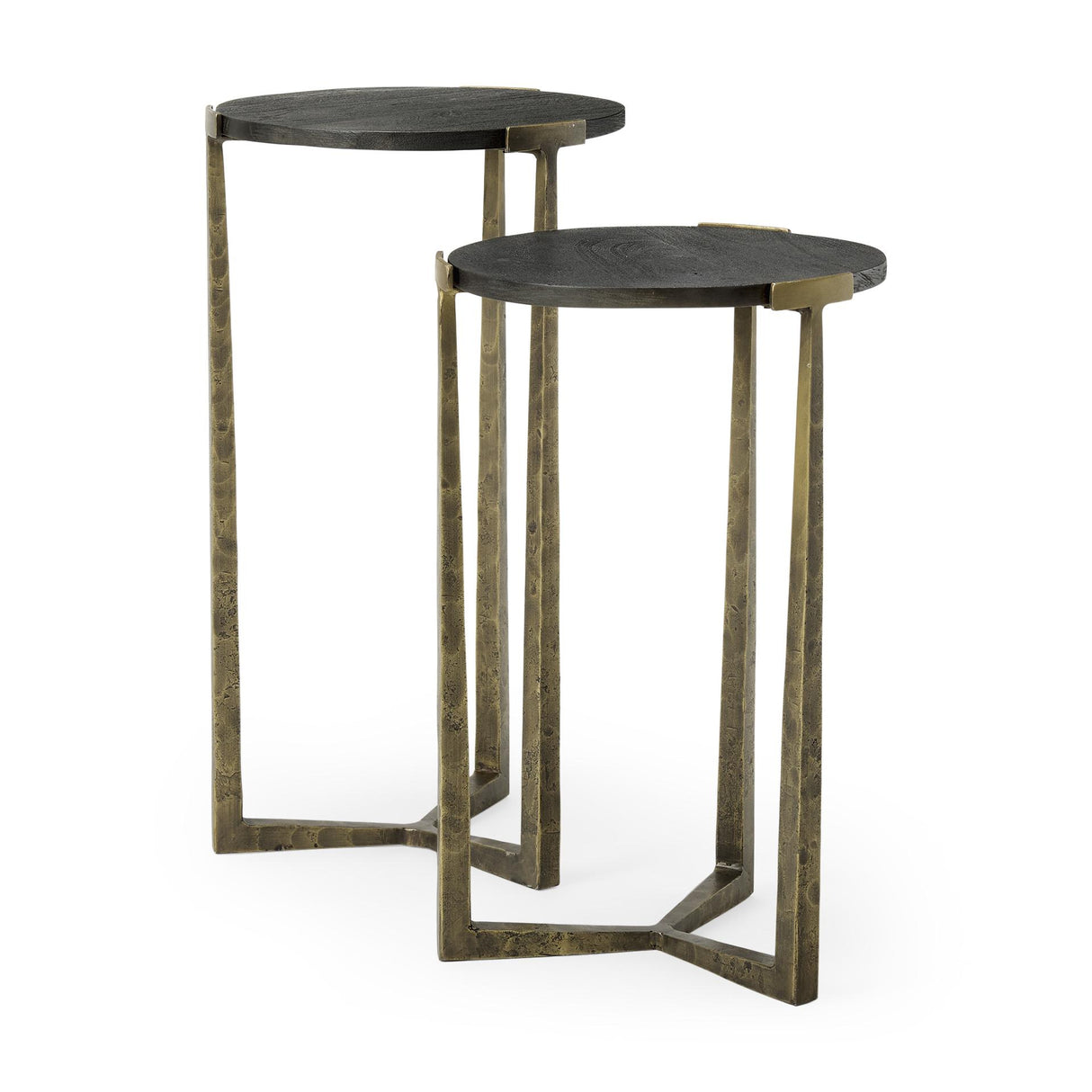 Mercana Atticus Black Wood and Antiqued Gold Metal Nesting Accent Tables (Set of 2)
